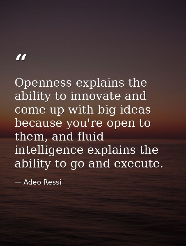 Openness explains the ability to innovate and come up with big ideas because you're open to them, and fluid intelligence — Adeo Ressi