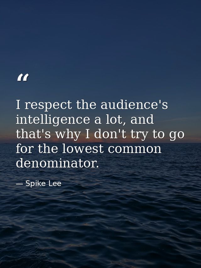I respect the audience's intelligence a lot, and that's why I don't try to go for the lowest common denominator. — Spike Lee