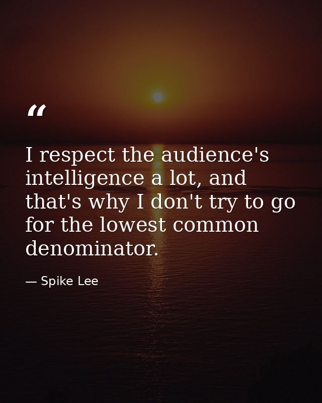 I respect the audience's intelligence a lot, and that's why I don't try to go for the lowest common denominator. — Spike Lee