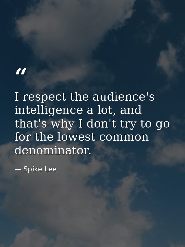 I respect the audience's intelligence a lot, and that's why I don't try to go for the lowest common denominator. — Spike Lee