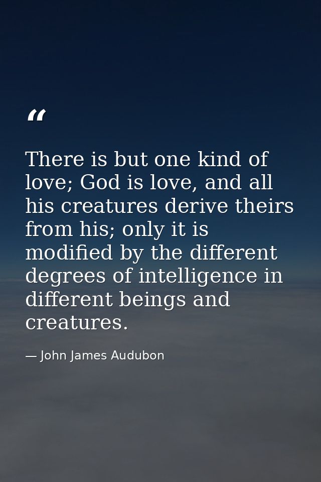 There is but one kind of love; God is love, and all his creatures derive theirs from his; only it is modified by the dif — John James Audubon