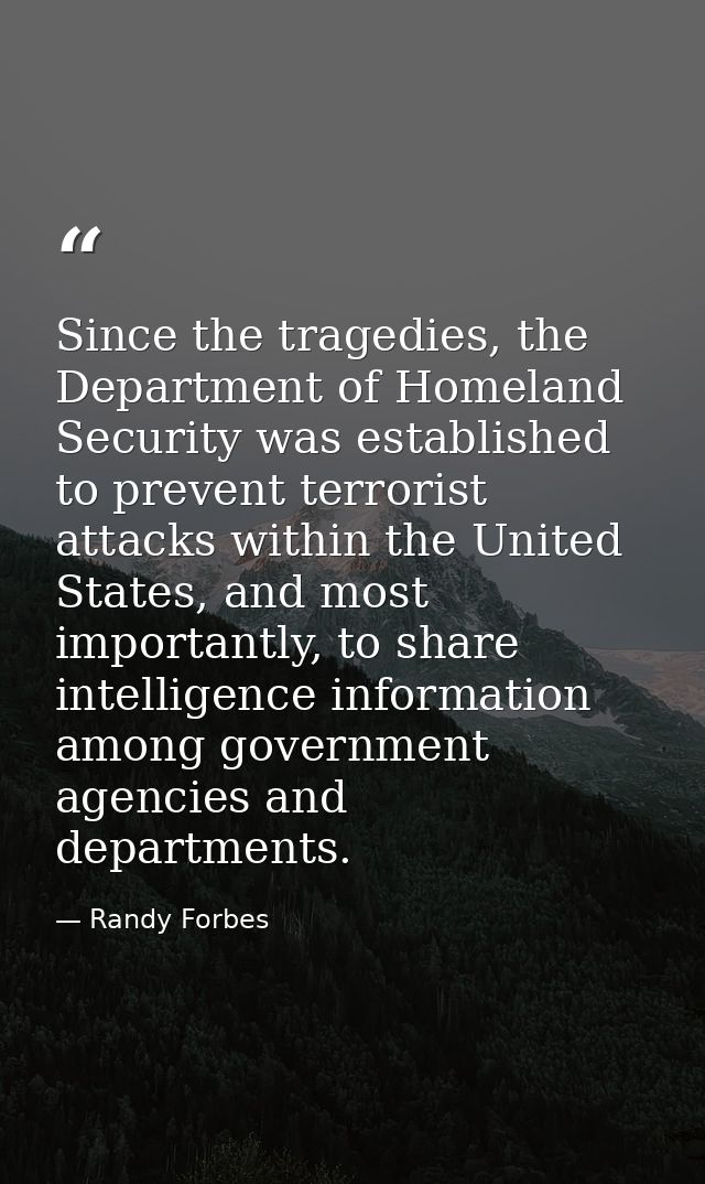 Since the tragedies, the Department of Homeland Security was established to prevent terrorist attacks within the United  — Randy Forbes