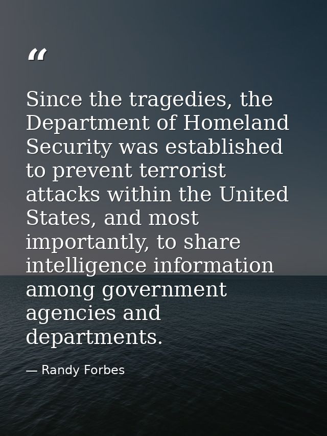 Since the tragedies, the Department of Homeland Security was established to prevent terrorist attacks within the United  — Randy Forbes