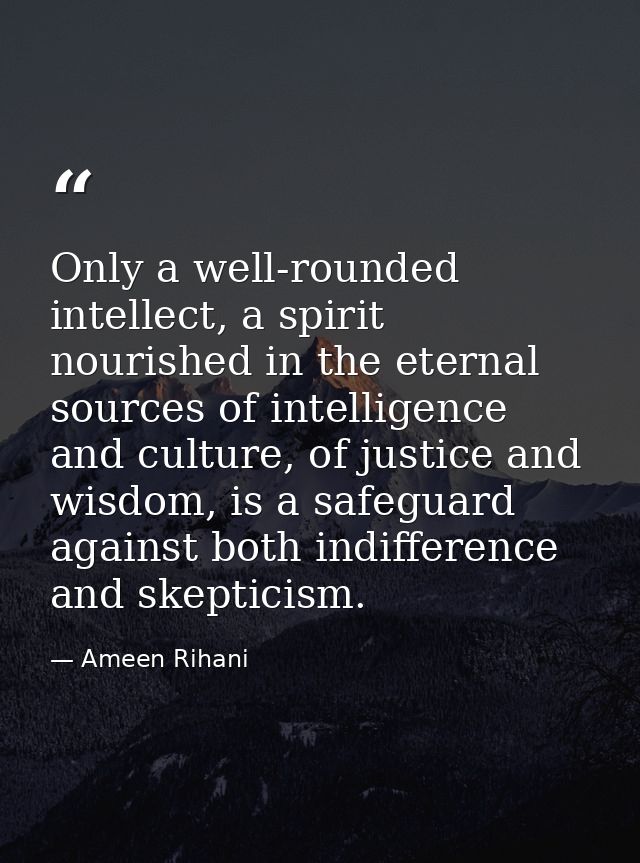 Only a well-rounded intellect, a spirit nourished in the eternal sources of intelligence and culture, of justice and wis — Ameen Rihani