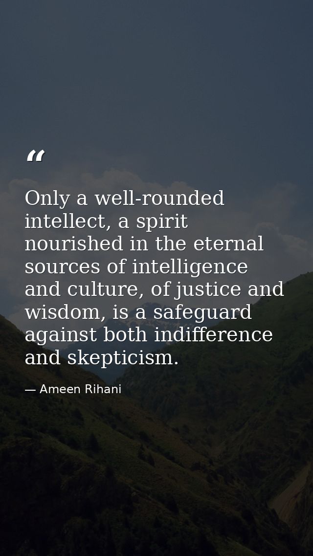 Only a well-rounded intellect, a spirit nourished in the eternal sources of intelligence and culture, of justice and wis — Ameen Rihani