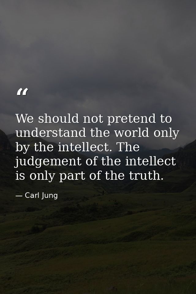 We should not pretend to understand the world only by the intellect. The judgement of the intellect is only part of the  — Carl Jung