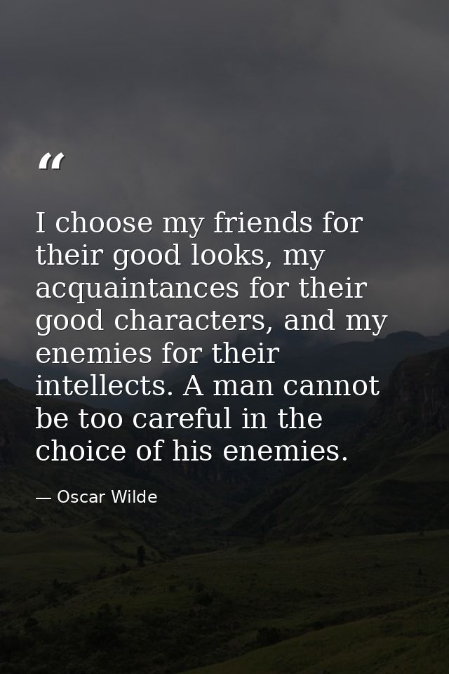 I choose my friends for their good looks, my acquaintances for their good characters, and my enemies for their intellect — Oscar Wilde