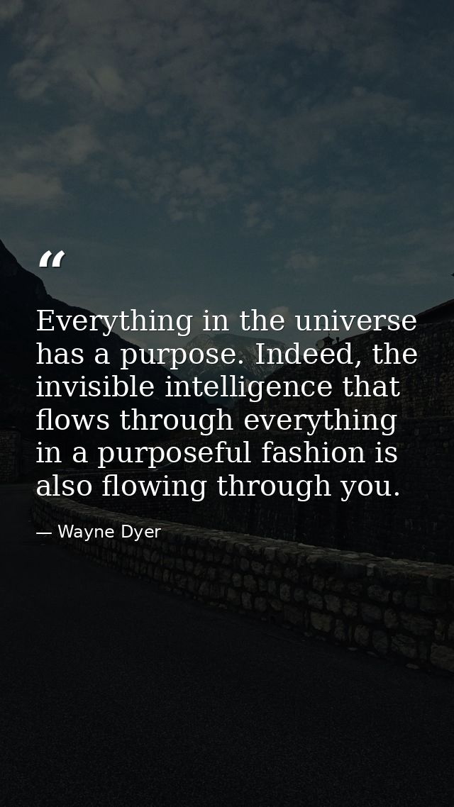 Everything in the universe has a purpose. Indeed, the invisible intelligence that flows through everything in a purposef — Wayne Dyer