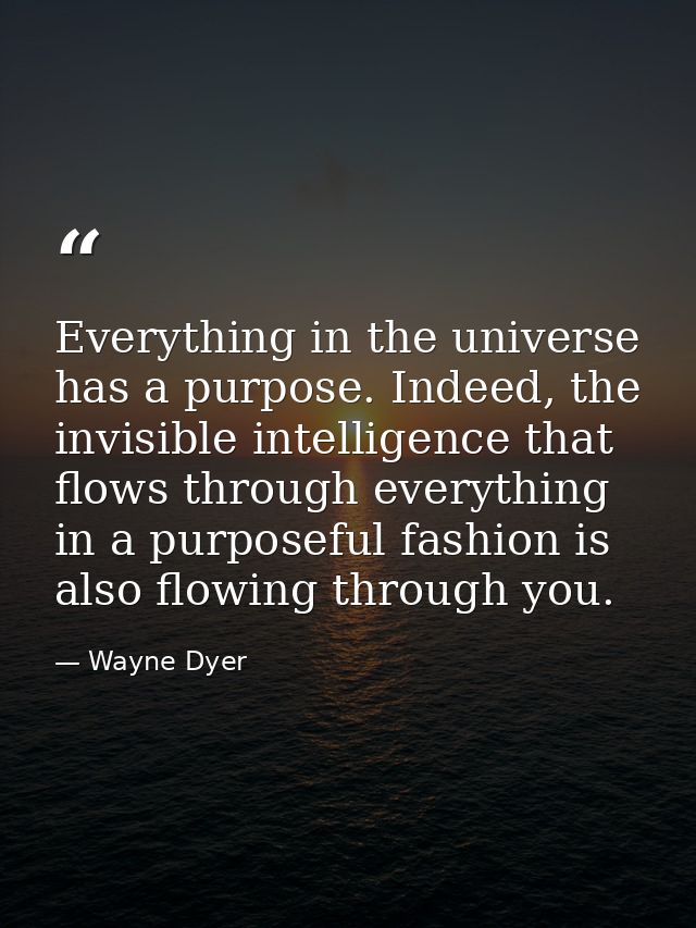 Everything in the universe has a purpose. Indeed, the invisible intelligence that flows through everything in a purposef — Wayne Dyer