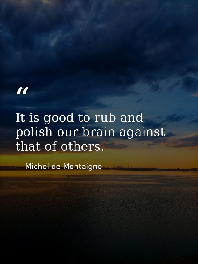 It is good to rub and polish our brain against that of others. — Michel de Montaigne