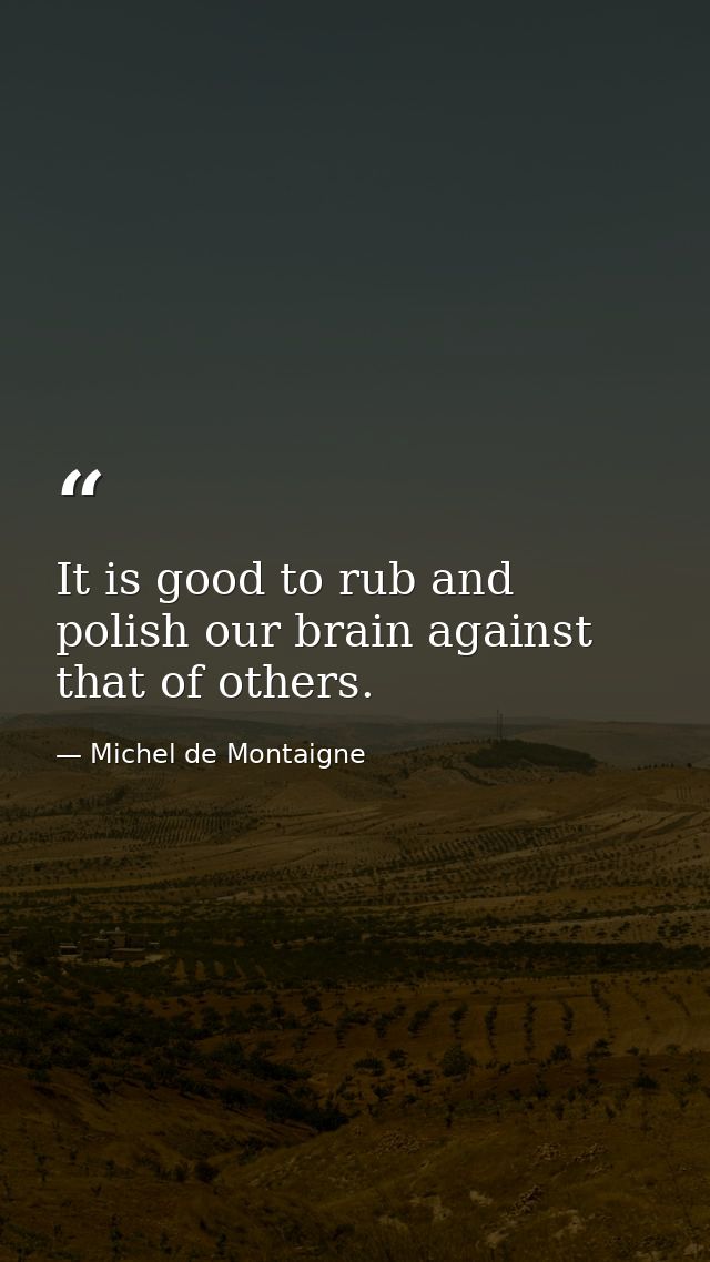 It is good to rub and polish our brain against that of others. — Michel de Montaigne