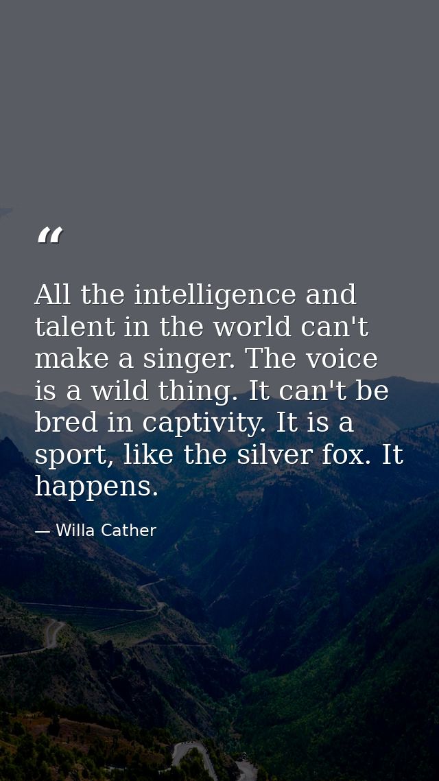 All the intelligence and talent in the world can't make a singer. The voice is a wild thing. It can't be bred in captivi — Willa Cather