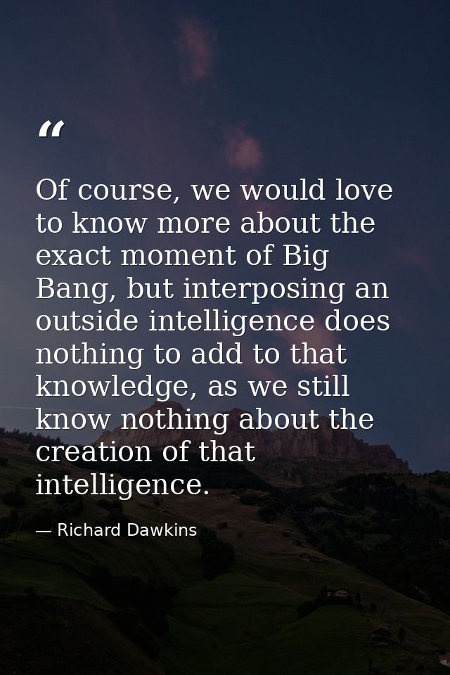 Of course, we would love to know more about the exact moment of Big Bang, but interposing an outside intelligence does n — Richard Dawkins