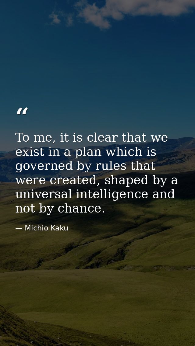 To me, it is clear that we exist in a plan which is governed by rules that were created, shaped by a universal intellige — Michio Kaku