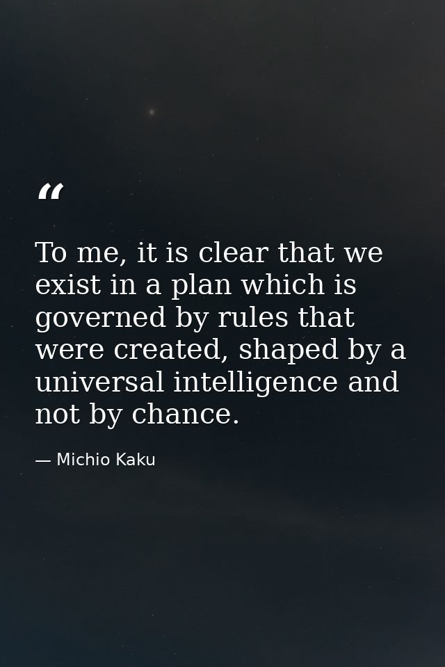 To me, it is clear that we exist in a plan which is governed by rules that were created, shaped by a universal intellige — Michio Kaku