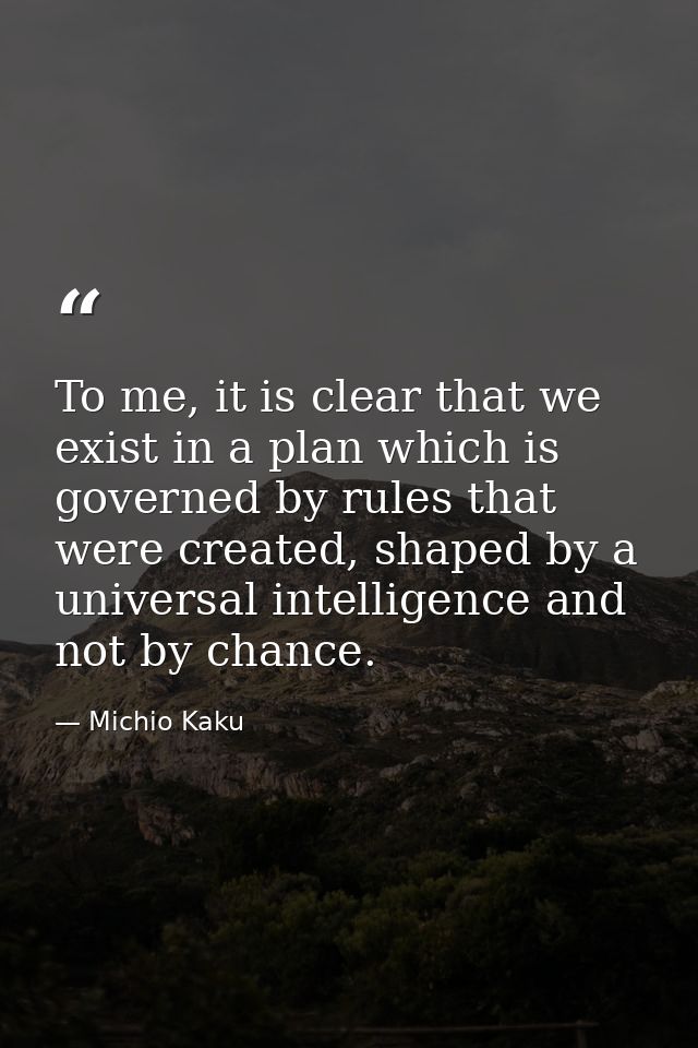 To me, it is clear that we exist in a plan which is governed by rules that were created, shaped by a universal intellige — Michio Kaku