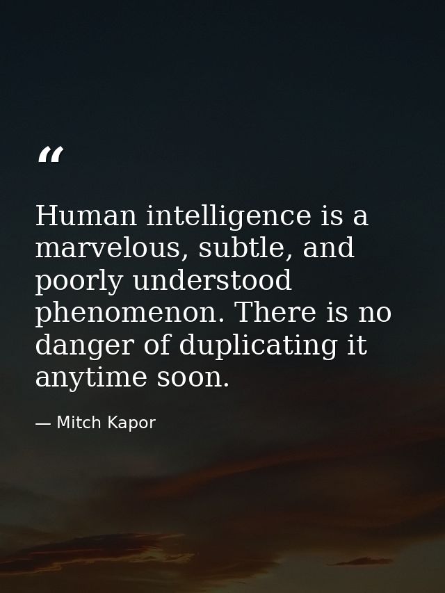 Human intelligence is a marvelous, subtle, and poorly understood phenomenon. There is no danger of duplicating it anytim — Mitch Kapor
