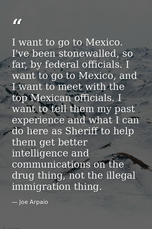 I want to go to Mexico. I've been stonewalled, so far, by federal officials. I want to go to Mexico, and I want to meet  — Joe Arpaio