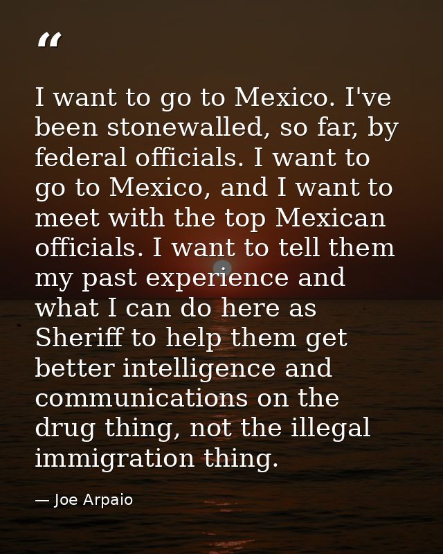 I want to go to Mexico. I've been stonewalled, so far, by federal officials. I want to go to Mexico, and I want to meet  — Joe Arpaio