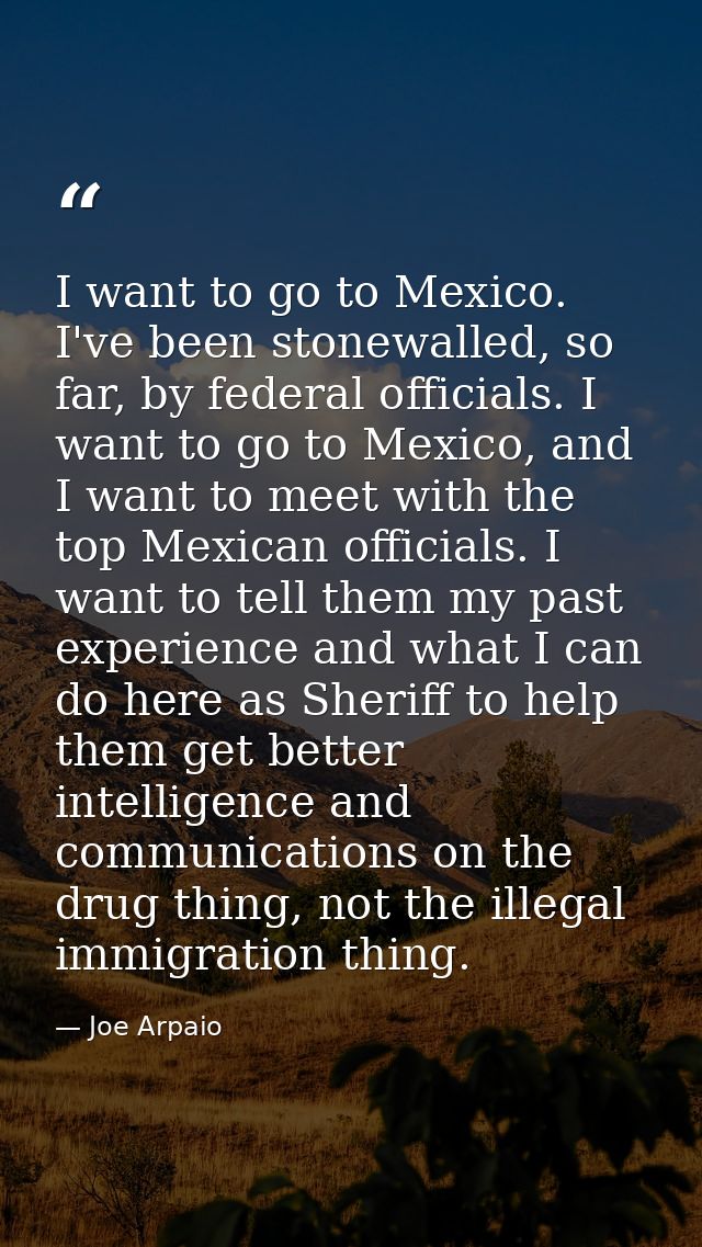 I want to go to Mexico. I've been stonewalled, so far, by federal officials. I want to go to Mexico, and I want to meet  — Joe Arpaio