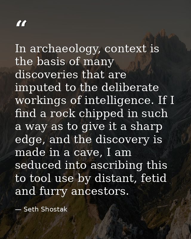 In archaeology, context is the basis of many discoveries that are imputed to the deliberate workings of intelligence. If — Seth Shostak