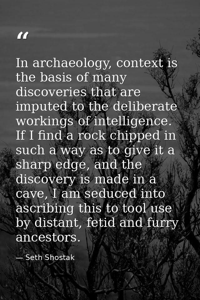 In archaeology, context is the basis of many discoveries that are imputed to the deliberate workings of intelligence. If — Seth Shostak