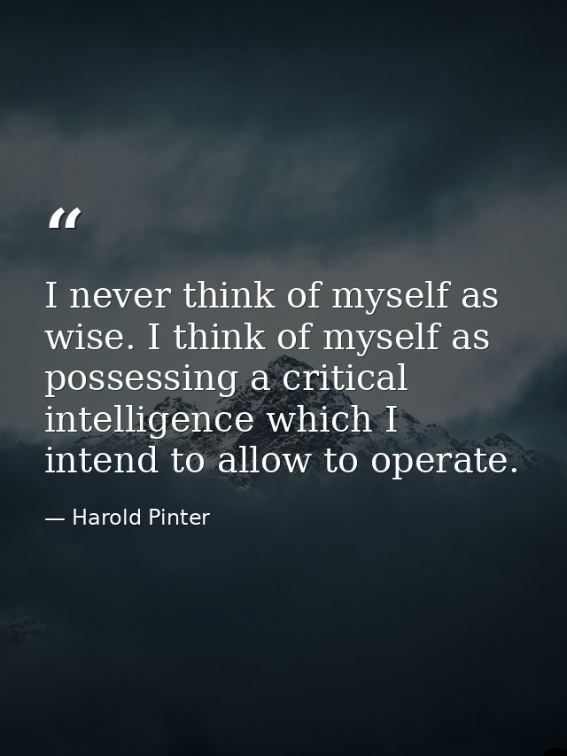 I never think of myself as wise. I think of myself as possessing a critical intelligence which I intend to allow to oper — Harold Pinter