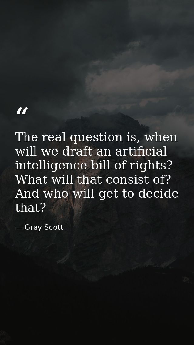 The real question is, when will we draft an artificial intelligence bill of rights? What will that consist of? And who w — Gray Scott