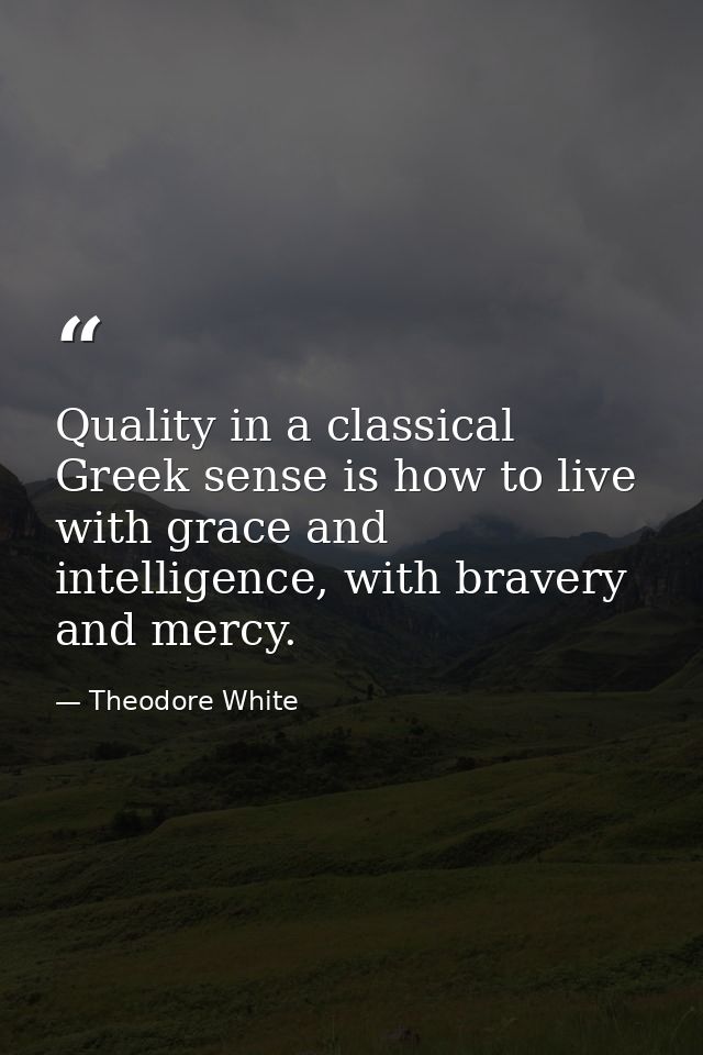 Quality in a classical Greek sense is how to live with grace and intelligence, with bravery and mercy. — Theodore White