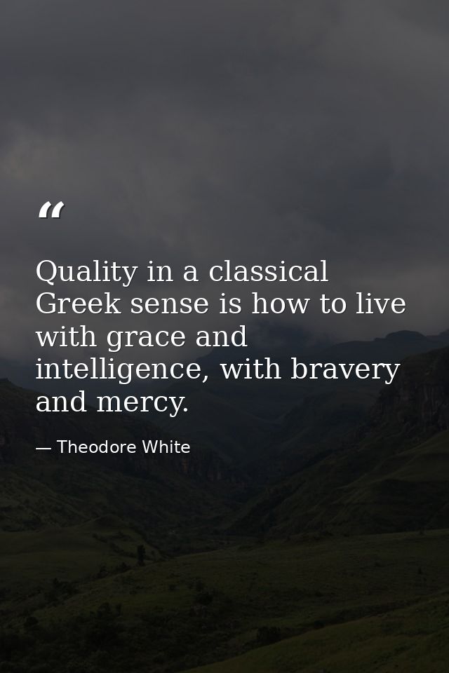 Quality in a classical Greek sense is how to live with grace and intelligence, with bravery and mercy. — Theodore White