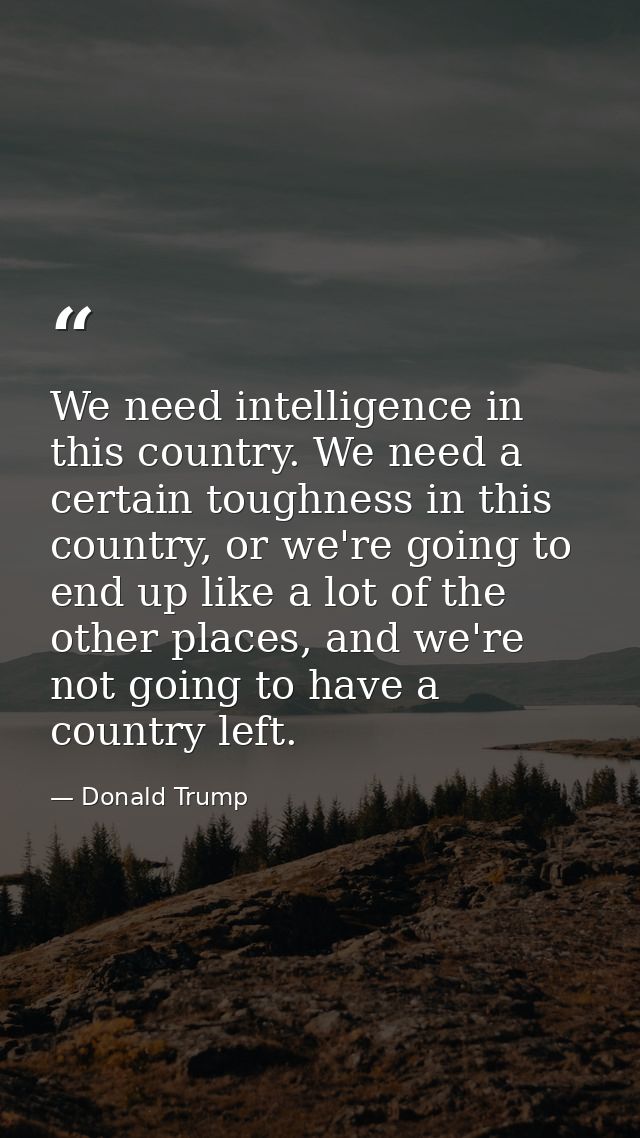 We need intelligence in this country. We need a certain toughness in this country, or we're going to end up like a lot o — Donald Trump