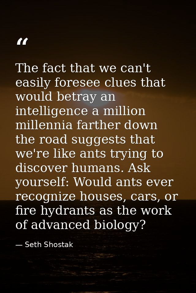 The fact that we can't easily foresee clues that would betray an intelligence a million millennia farther down the road  — Seth Shostak