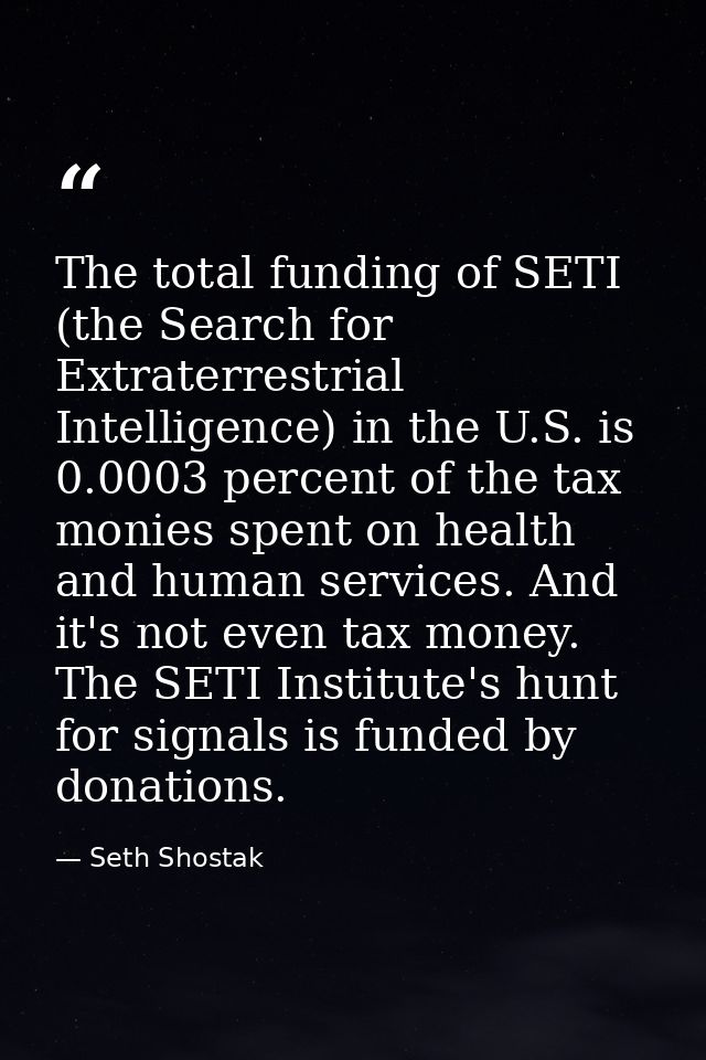 The total funding of SETI (the Search for Extraterrestrial Intelligence) in the U.S. is 0.0003 percent of the tax monies — Seth Shostak
