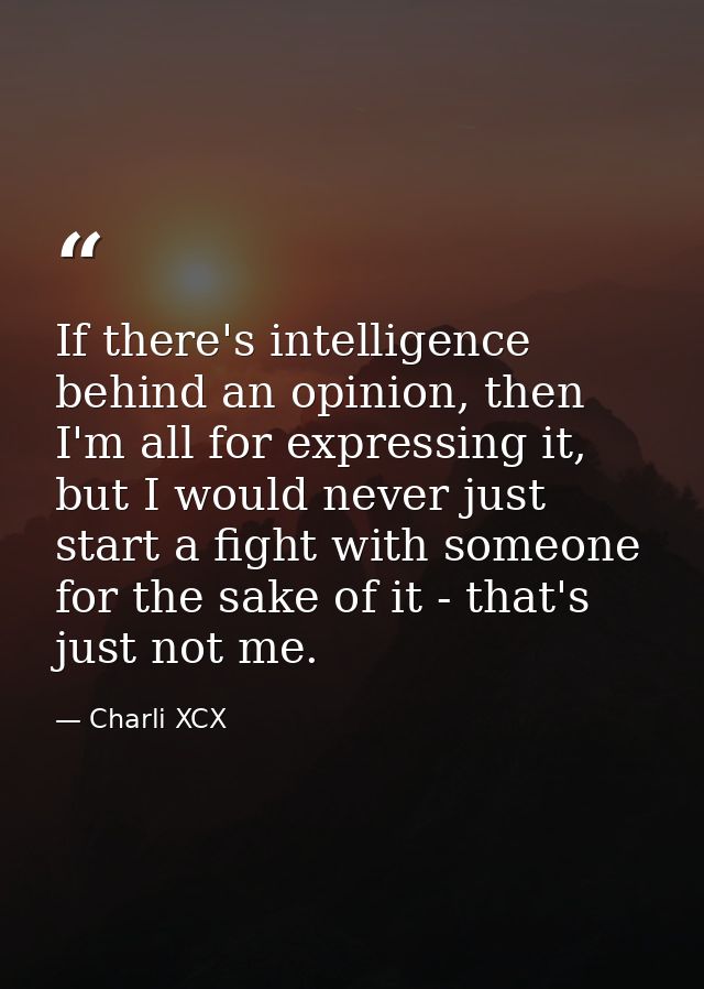 If there's intelligence behind an opinion, then I'm all for expressing it, but I would never just start a fight with som — Charli XCX