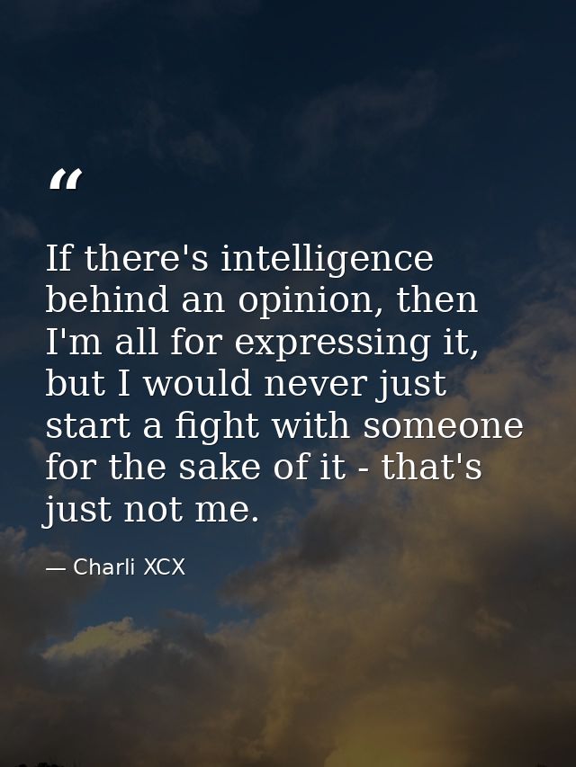 If there's intelligence behind an opinion, then I'm all for expressing it, but I would never just start a fight with som — Charli XCX