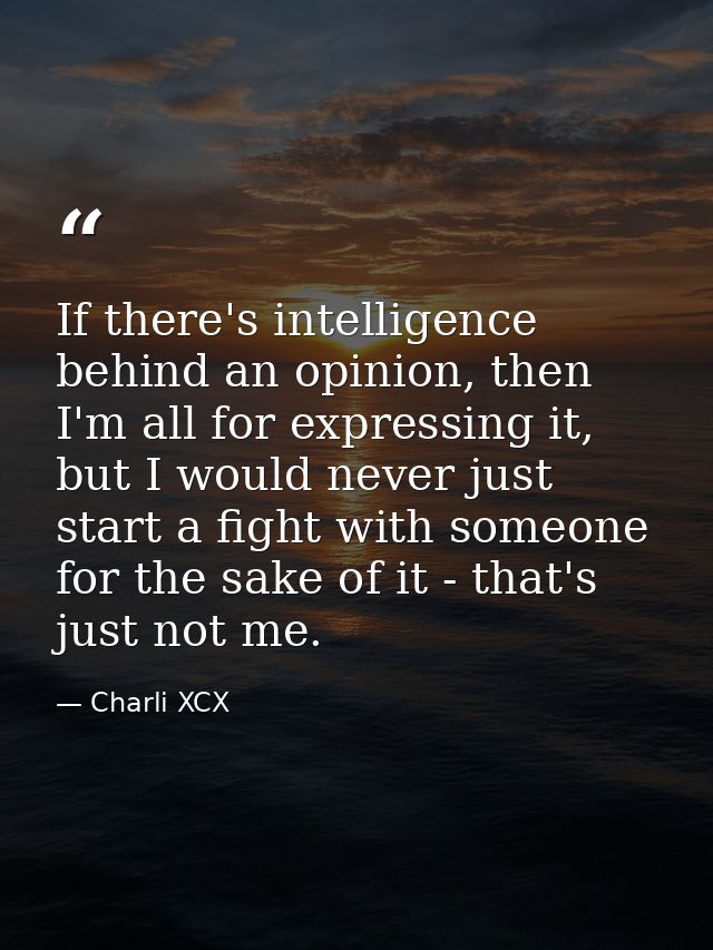 If there's intelligence behind an opinion, then I'm all for expressing it, but I would never just start a fight with som — Charli XCX