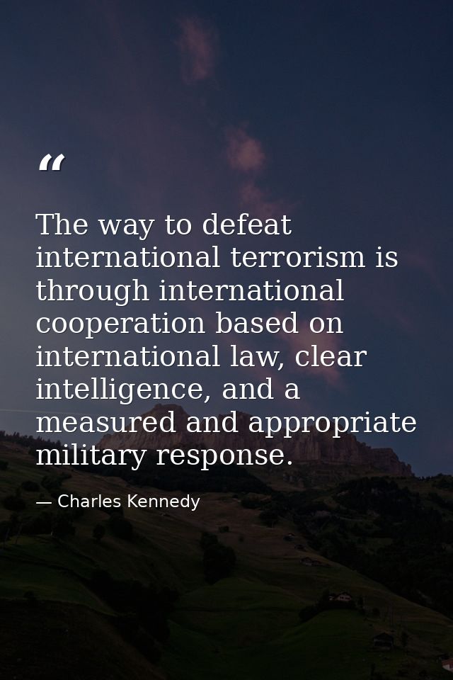 The way to defeat international terrorism is through international cooperation based on international law, clear intelli — Charles Kennedy