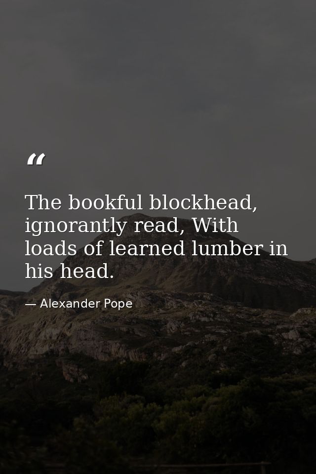 The bookful blockhead, ignorantly read, With loads of learned lumber in his head. — Alexander Pope