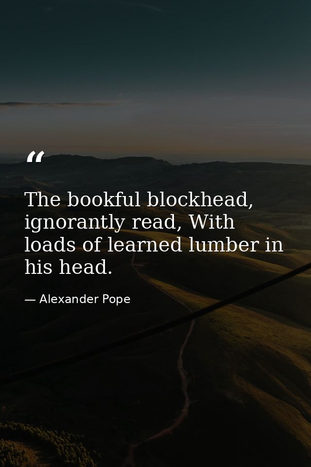 The bookful blockhead, ignorantly read, With loads of learned lumber in his head. — Alexander Pope