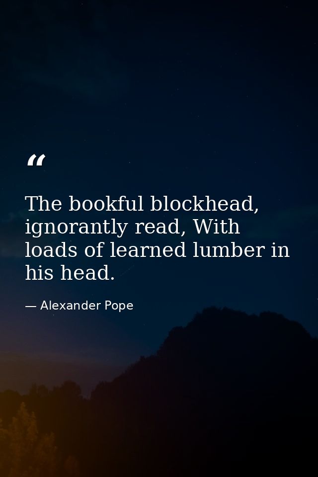 The bookful blockhead, ignorantly read, With loads of learned lumber in his head. — Alexander Pope