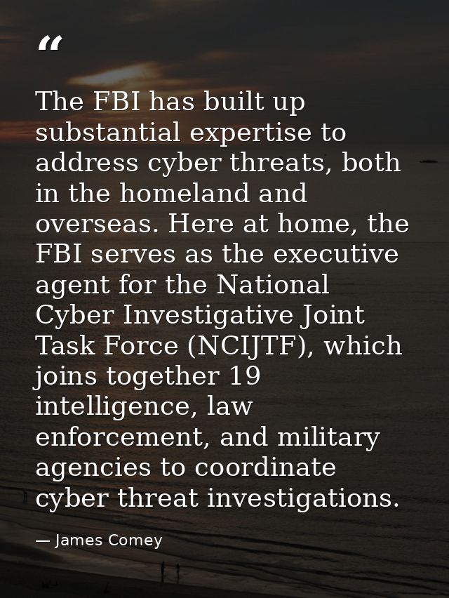 The FBI has built up substantial expertise to address cyber threats, both in the homeland and overseas. Here at home, th — James Comey