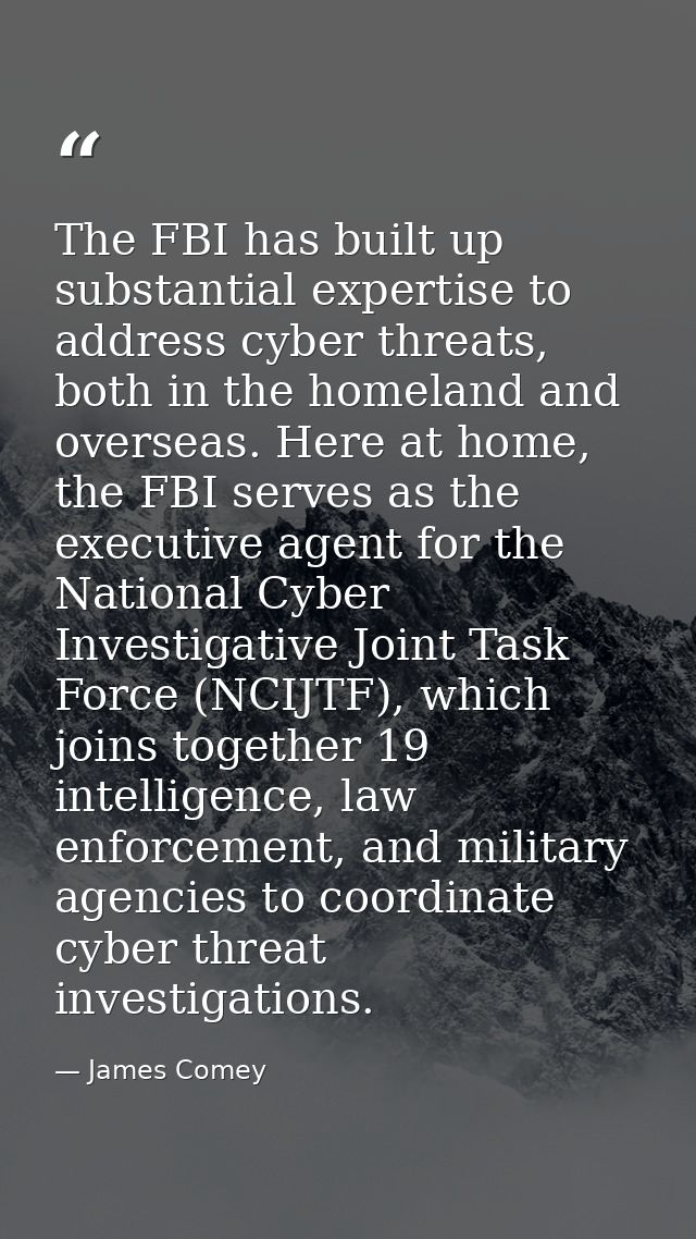 The FBI has built up substantial expertise to address cyber threats, both in the homeland and overseas. Here at home, th — James Comey