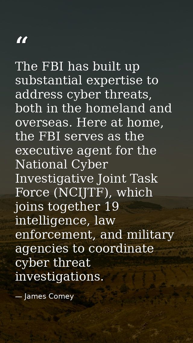 The FBI has built up substantial expertise to address cyber threats, both in the homeland and overseas. Here at home, th — James Comey