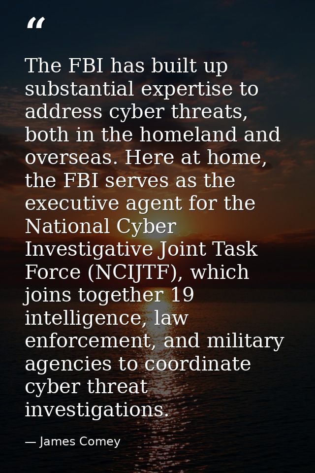 The FBI has built up substantial expertise to address cyber threats, both in the homeland and overseas. Here at home, th — James Comey