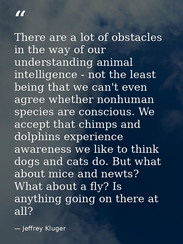 There are a lot of obstacles in the way of our understanding animal intelligence - not the least being that we can't eve — Jeffrey Kluger