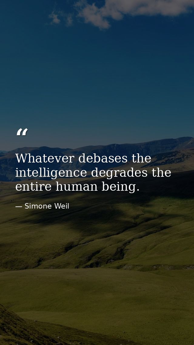 Whatever debases the intelligence degrades the entire human being. — Simone Weil