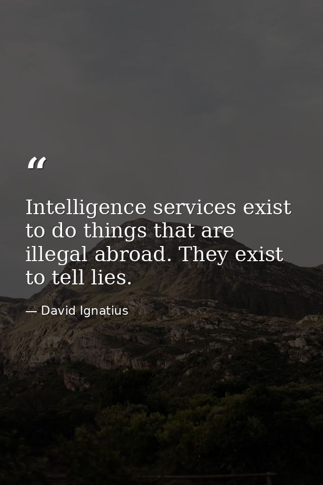 Intelligence services exist to do things that are illegal abroad. They exist to tell lies. — David Ignatius