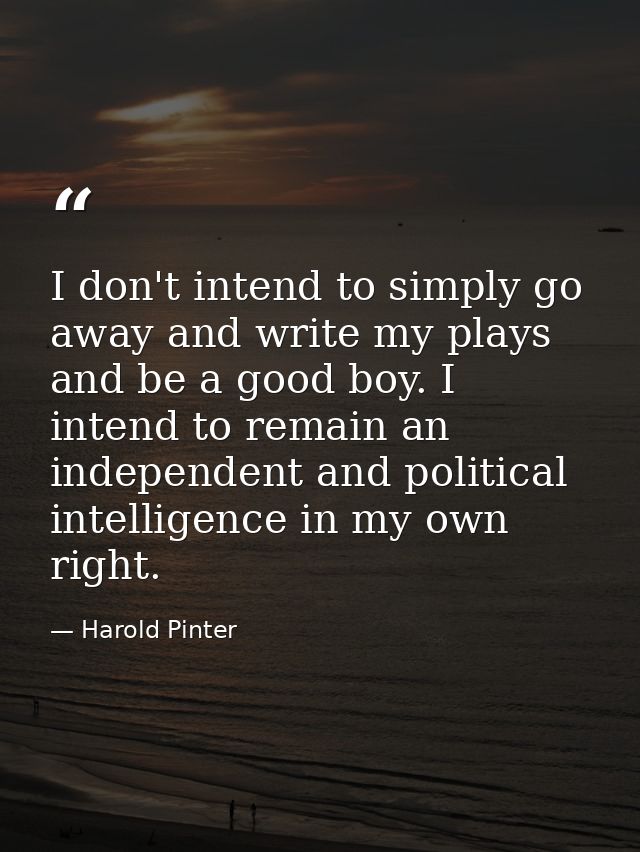 I don't intend to simply go away and write my plays and be a good boy. I intend to remain an independent and political i — Harold Pinter