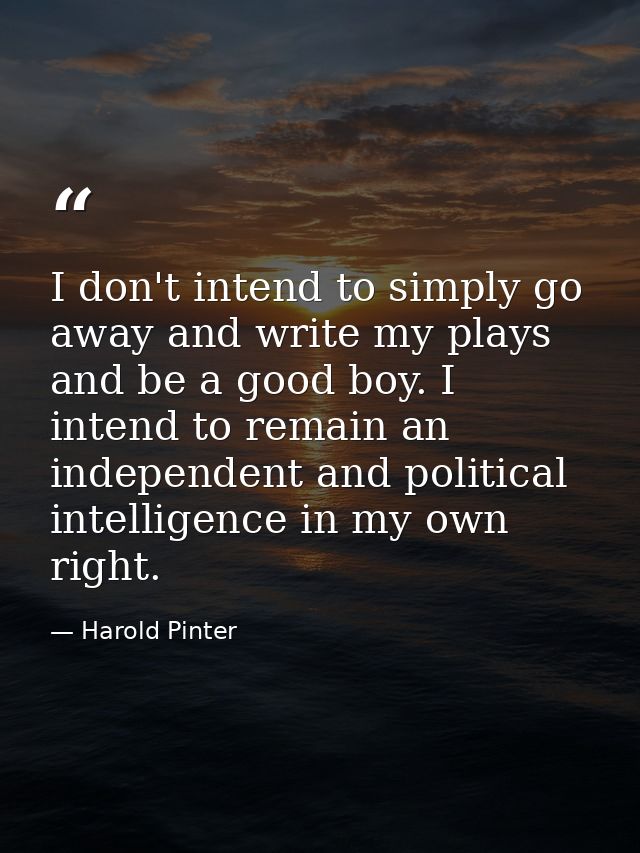 I don't intend to simply go away and write my plays and be a good boy. I intend to remain an independent and political i — Harold Pinter