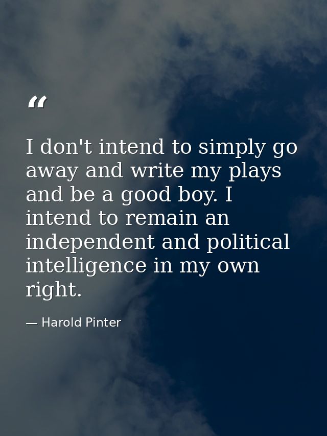 I don't intend to simply go away and write my plays and be a good boy. I intend to remain an independent and political i — Harold Pinter